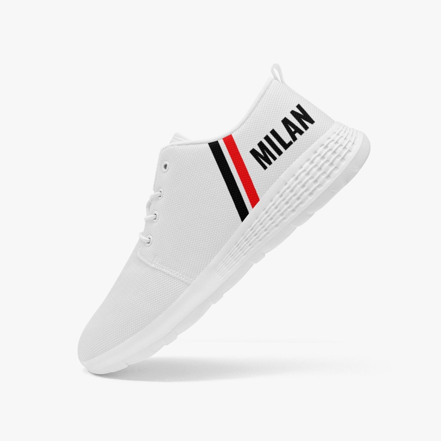 Milan Running Shoes featuring lightweight soles, breathable mesh, and lace-lock style, ideal for outdoor exercise. Suitable for both men's and women's sizes.