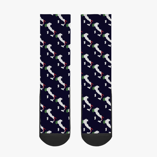 Socks Italy map featuring a pattern, crafted from a polyester-cotton blend for comfort and sweat absorption, with seamless toes and contrast knit detailing.