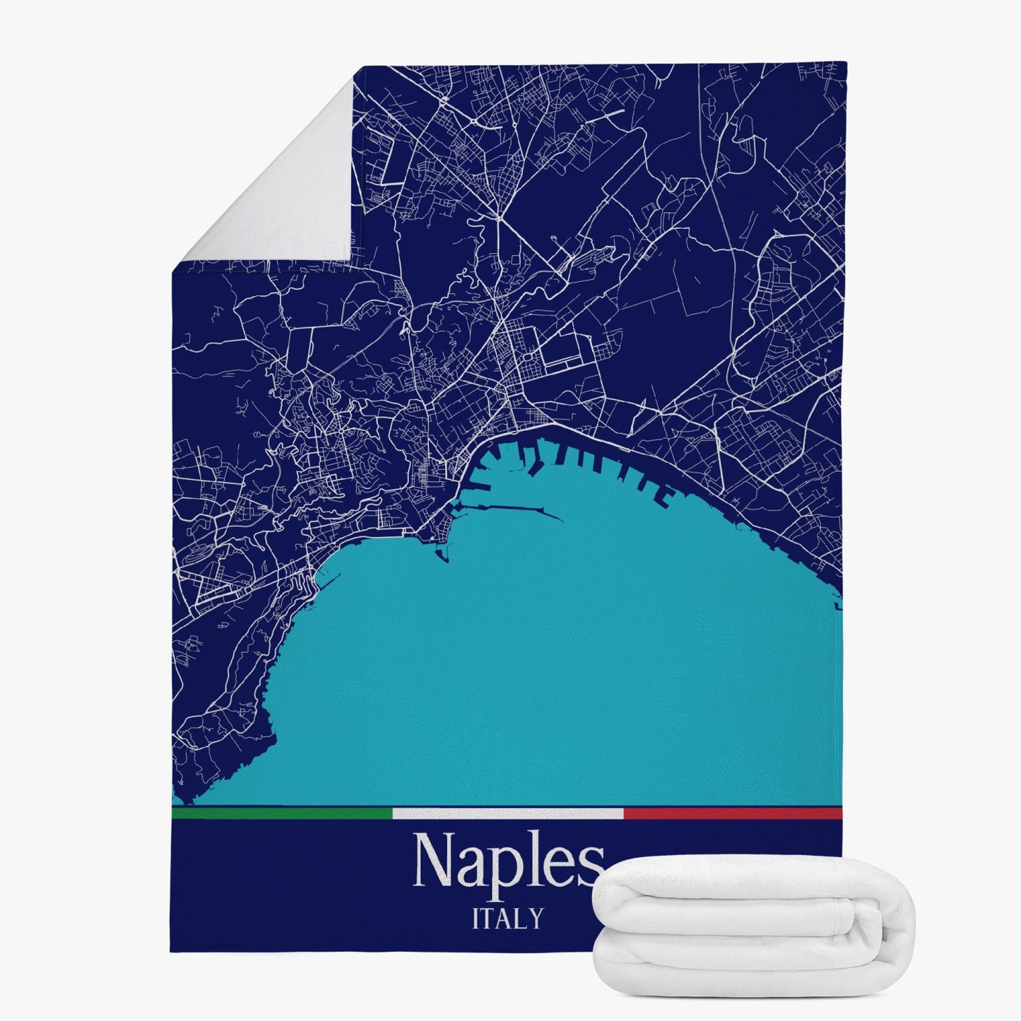 Naples City Map Fleece Blanket featuring a detailed city map design, crafted from premium suede polyester for warmth and comfort. Ideal for celebrating Italian heritage.