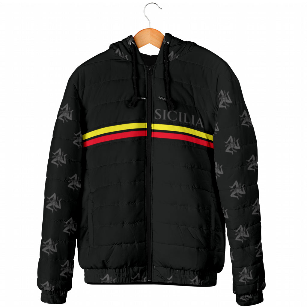 Padded Hooded Jacket - Sicily featuring a quilted rib design with zipper closure and elastic cuffs, offering stylish warmth and comfort.