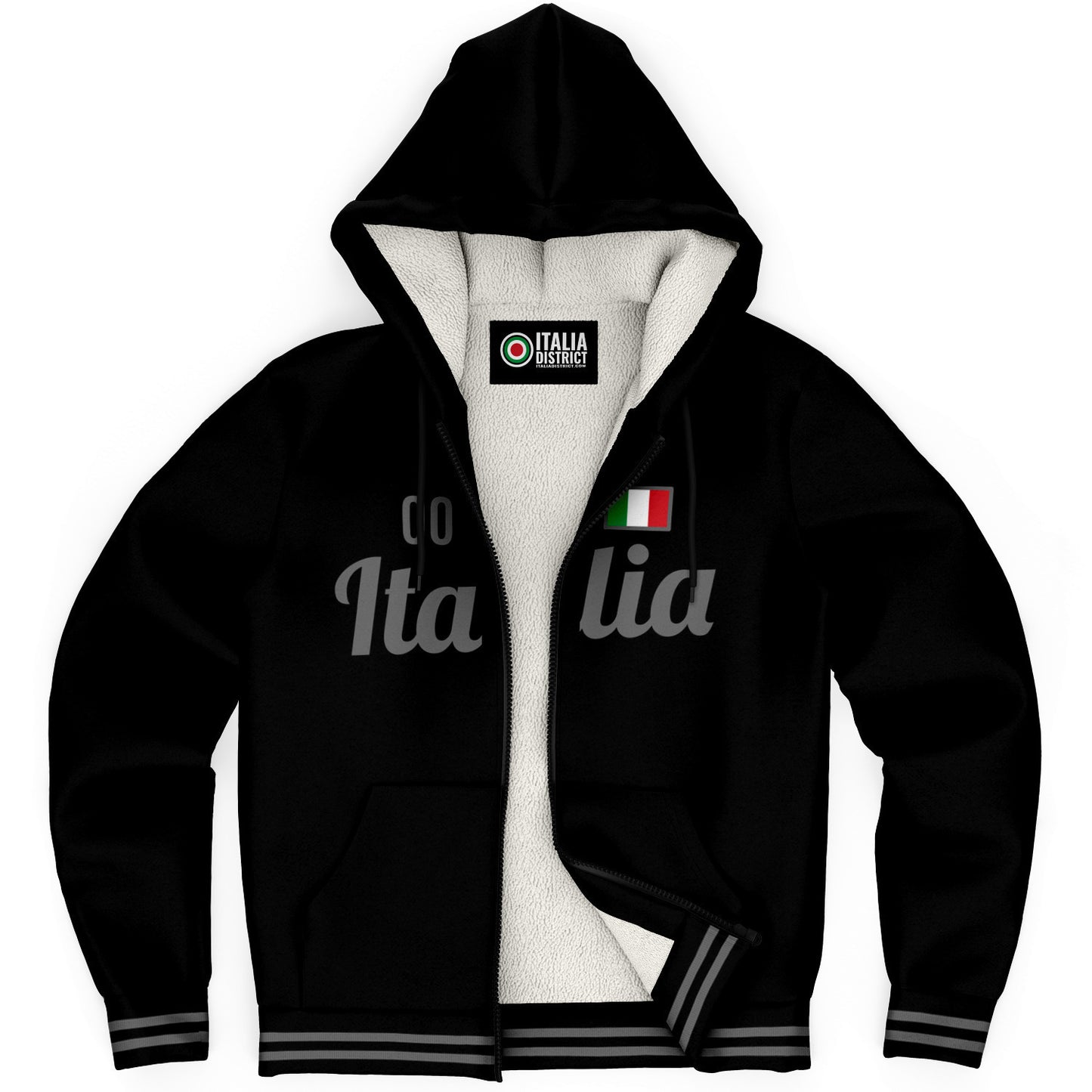 Italy Black/grey Microfleece Zip-Up Hoodie - Custom Name + Number