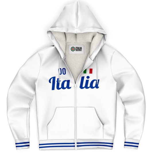Italy White Microfleece Zip-Up Hoodie - Custom Name + Number