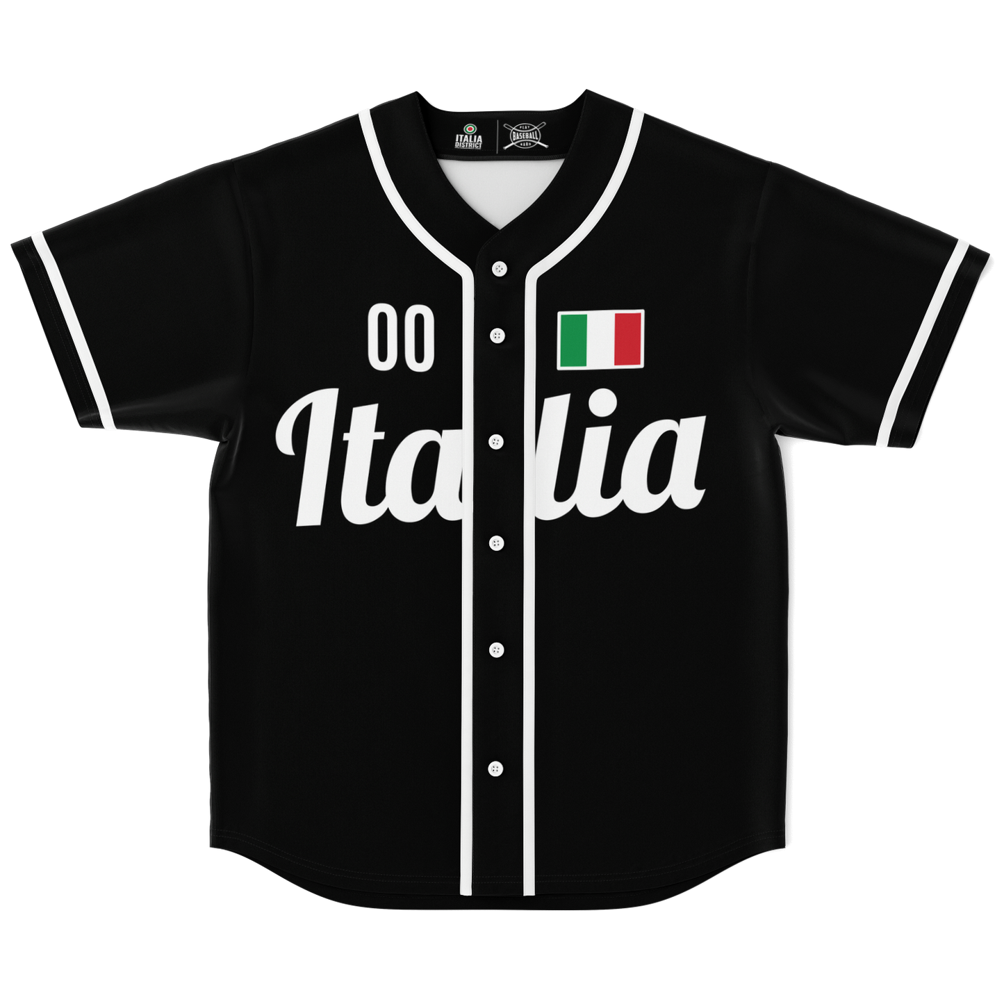 Maglia da baseball Italia - Nera - Nome + Numero personalizzati