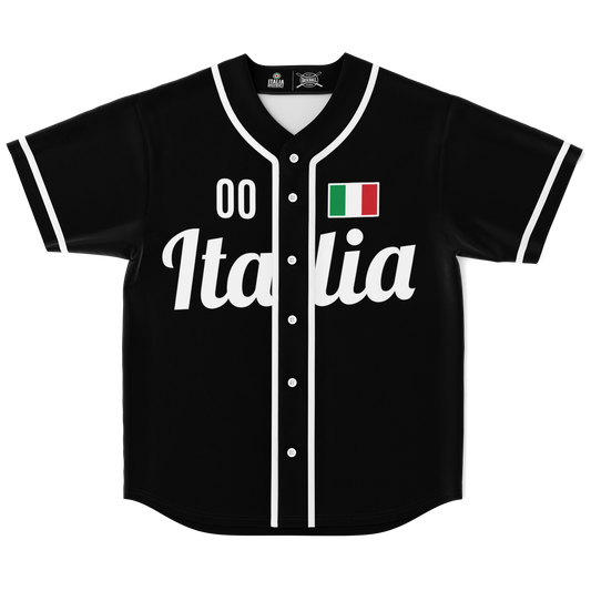 Maglia da baseball Italia - Nera - Nome + Numero personalizzati