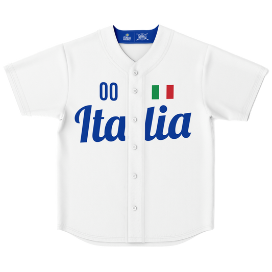 Maglia da baseball Italia - Bianca - Nome + Numero personalizzati