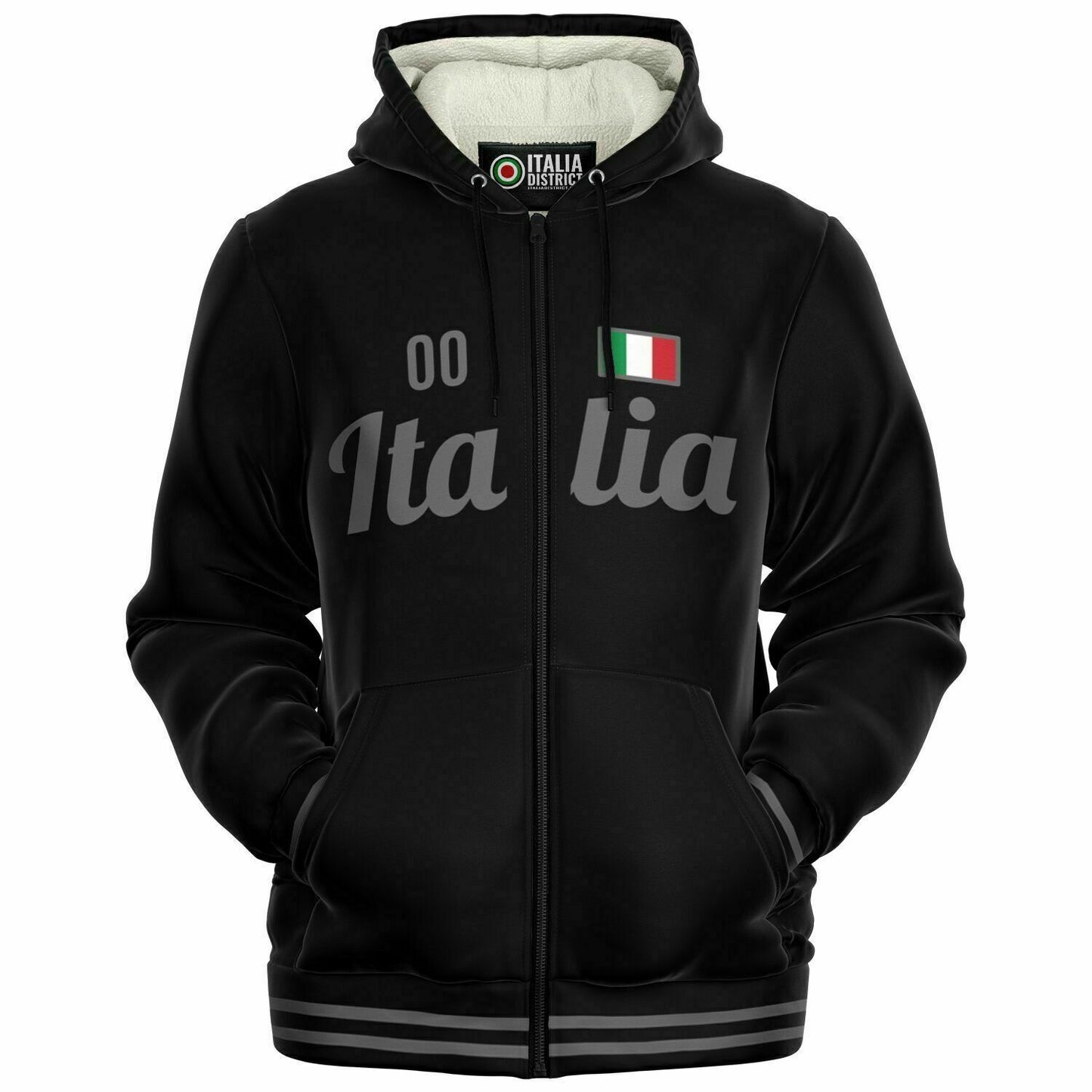 Italy Black/grey Microfleece Zip-Up Hoodie - Custom Name + Number