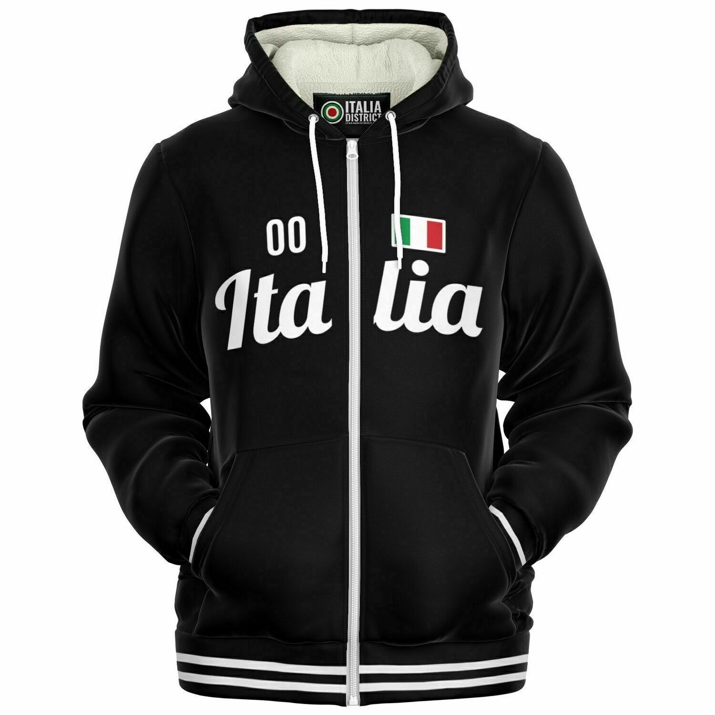 Italy Black Microfleece Zip-Up Hoodie - Custom Name + Number