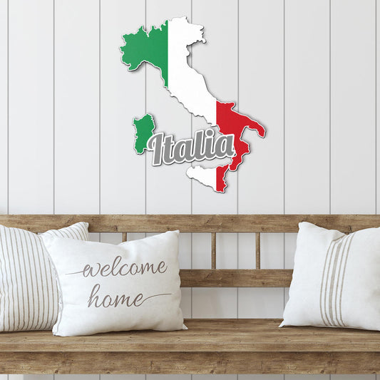 Mappa e testo dell'Italia - Arte in metallo colorato