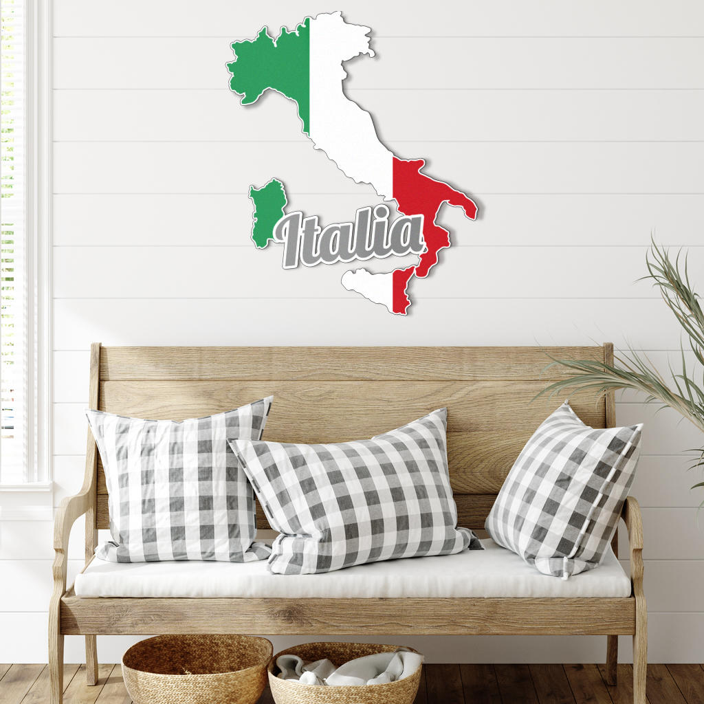 Mappa e testo dell'Italia - Arte in metallo colorato