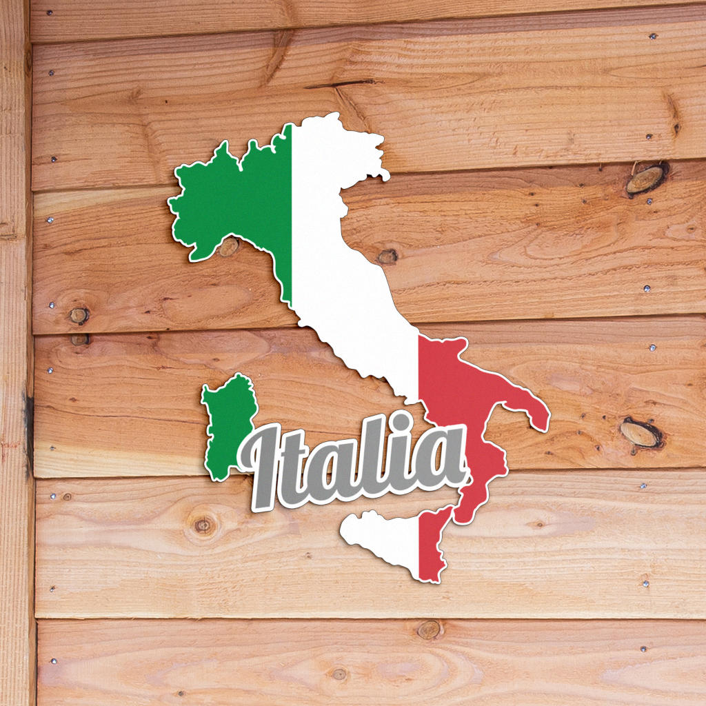 Italy Map and Text - Colored Metal Art