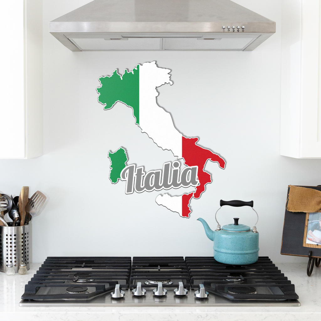 Italy Map and Text - Colored Metal Art