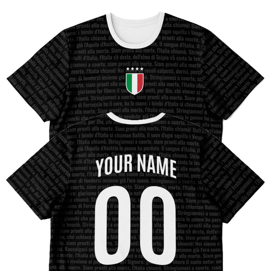 Italy Jersey National Anthem  - Custom Name + Number - Black