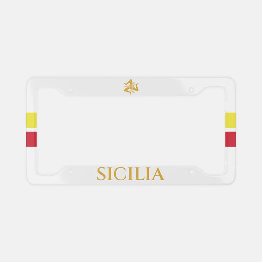 Sicily License Plate Frame featuring a luxurious design, crafted from durable aluminum, perfect for adding a sophisticated touch to your vehicle.