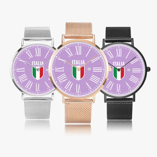 Ultra-thin Stainless Steel Calendar Quartz Watch - Italy purple