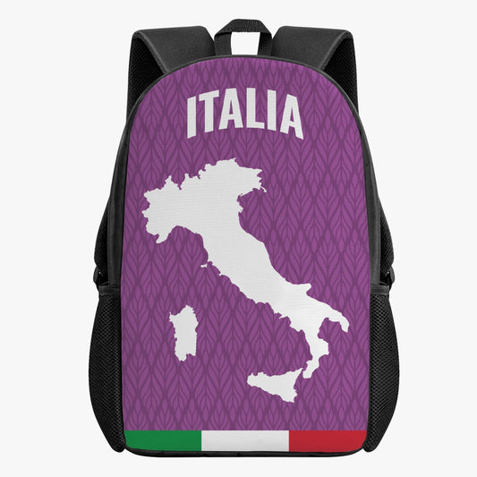 Italy Kid's School Backpack featuring a map design, crafted from durable polyester with two side pockets and a spacious interior, perfect for daily essentials.