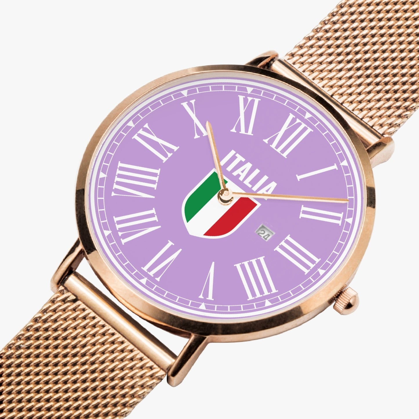 Ultra-thin Stainless Steel Calendar Quartz Watch - Italy purple