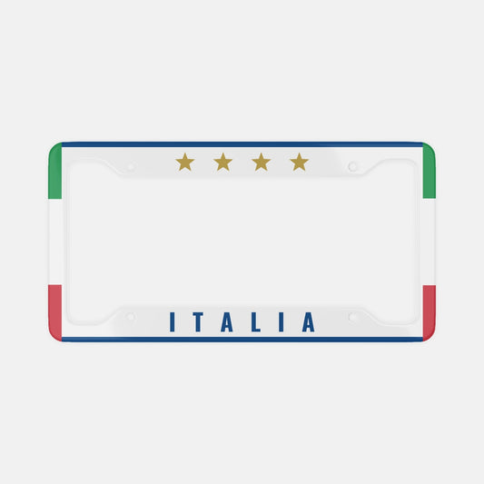 Italy 4 Stars - License Plate Frame featuring a flag and gold stars design, crafted from durable aluminum for a luxurious car aesthetic.